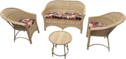 Jogo De Cadeiras Com Sofá Para Área Externa E Interna Fibra Sintética Cor Palha - 2 Cadeiras - 1 Sofá De 2 Lugares E 1 Mesinha De Centro - Maui Preto