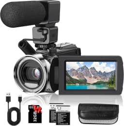 Filmadora de vídeo FHD 1080p 36MP YouTube Vlogging gravador de câmera 3.0 polegadas tela de rotação de 270 graus 18X câmeras de zoom digital com microfone, cartão SD de 32 GB e 2 baterias