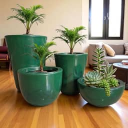 Kit de 4 Vasos para Plantas Flor - Coluna Redonda - Ideal para Casa, Jardim e Varanda com Pratos Incluídos (Verde)