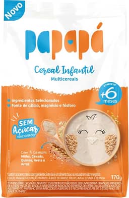 Papapá, Cereal infantil, Petit Cereal, Milho/Cevada/Quinoa/Avêia e arroz, Pouch, 170g, Laranja