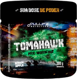Fullife Nutrition, Pré-treino complementado com Beta-alanina, L-Arginina, Inositol e Cafeína, Tomahawk, Sabor Green Apple, Pote, 380 gramas • 25 Doses