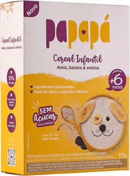 Papapá, Cereal infantil, Petit Cereal, Avêia Integral com Banana & Ameixa, Caixa, 170g, Amarelo