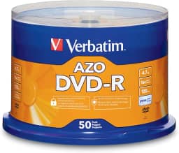 Disco gravável Verbatim de 4,7 GB até 16x DVD-R 100-Disc Spindle 95102, Prata, 50-Disc