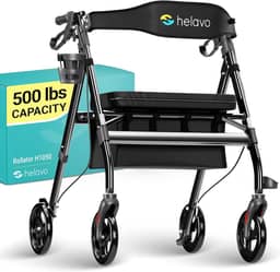 Helavo Andador Bariátrico Extra Largo para Idosos com Assento Grande Ajustável em Altura, Capacidade até 226 kg, Rodas de 8" para Todos os Terrenos, Largura Total 71 cm – Rollator Reforçado Heavy Duty
