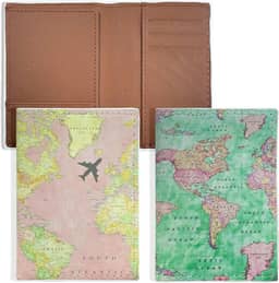 Pacote com 2 porta-passaporte feminino, capa para passaporte com compartimento para cartão de embarque e 3 compartimentos para cartão, carteira de viagem com mapa do mundo, Estilo B, Design