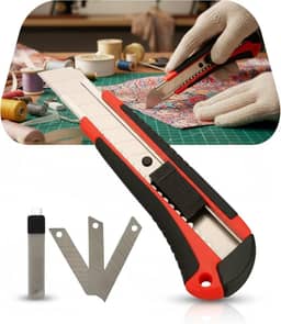 Estilete Emborrachado Profissional 18mm Ergonômico com Trava Automática e 3 Lâminas Extras Corte Preciso e Seguro Cores Sortidas