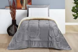Coberdrom Solteiro Inverno Dupla Face Grosso Super Quentinho Manta & Sherpa (Cinza)