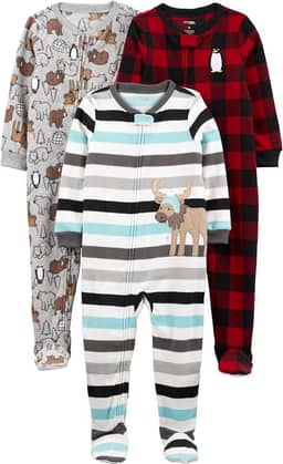 Macacão de dormir para bebês Pacote com 3 pijamas folgados de lã com pés resistentes a chamas Simple Joys by Carter'sMeninos
