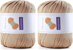 Pacote com 2 fios de ráfia para crochê, fio de algodão macio para crochê, bolsa de praia de verão, 228 jardas/fio de papel de fita de 100 g para iniciantes, bolsa de tricô manual DIY (marrom)