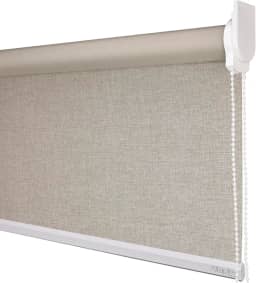 Cortina Persiana de Rolo, Rollon, rolô Blackout, black out, blacaute (Linho Bege - Acabamento Branco, 2,40 (lar) x 1,50 (alt) - SEM BANDÔ)