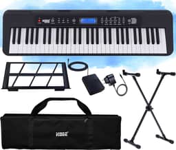 Kit Teclado Musical Digital Kobe KB-300 5/8 61 Teclas Sensíveis ao Toque com Pedal Sustain Capa e Estante