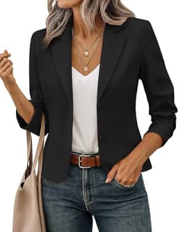 Blazer feminino casual de negócios, gola lapela, manga comprida, trabalho, escritório, totalmente forrado, P-GG