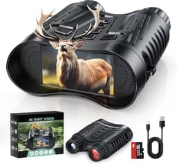 LYSMOSKI Binóculos de visão noturna digital, 8X 4K Ultra HD, tela de 3 polegadas, cartão de 32 GB, bateria de 2600 mAh