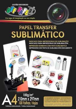 Papel Transfer Sublimático A4 100G, OFF PAPER, Pacote com 100 folhas