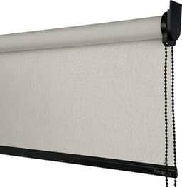 Cortina Persiana Rolo Blackout Linho Natural SOB MEDIDA comando lado DIREITO (SEM BANDÔ) (Linho Natural - Acabamento Preto, 1,50 (lar) x 1,50 (alt))