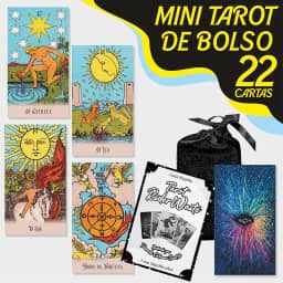 Mini Tarot Rider Waite para iniciantes Português 22 cartas + SAQUINHO + CRISTAL