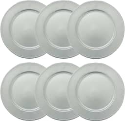 Tuut, Linha Home Decor, Sousplat Redondo, Borda Decorada, Prata, 33x33cm