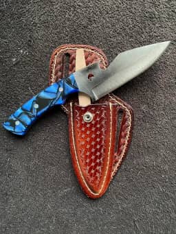 Faca Boiadeiro Muladeiro Mula Abridor Bainha Couro Legítimo Skinner 5Pol Uso Diário Versátil corte Preciso Aço Inox (MULA AZUL)