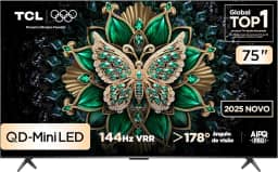 Smart TV TCL 75 Polegadas QLED Mini LED 4K C6K WiFi Bluetooth Google TV 4 HDMI 144Hz HDR10+ 75C6K