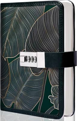 CAGIE Diário digital com combinação de fecho, 224 páginas, diário de segredos bloqueáveis, design de folhas impressas para adultos, 12 x 18 cm, verde