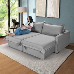Sofá 3 Lugares Living Retrátil Bali Almofadas Soltas em Linho (Cinza)