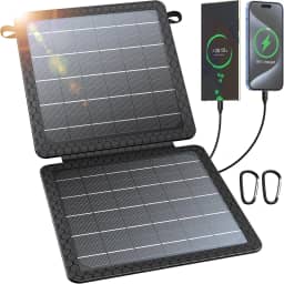 BLAVOR Carregador solar portátil de 10 W (5V/2A máx.), painel solar impermeável IP65 dobrável com saída USB inteligente dupla compatível com iPhone Xs/X/8/7, iPad, Samsung, para caminhadas ao ar livre, acampamento, mochila