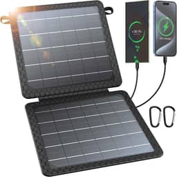BLAVOR Carregador solar portátil de 10 W (5V/2A máx.), painel solar impermeável IP65 dobrável com saída USB inteligente dupla compatível com iPhone Xs/X/8/7, iPad, Samsung, para caminhadas ao ar livre, acampamento, mochila