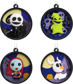 Hallmark Disney Tim Burton - Mini enfeites de Natal com cenas de O Estranho Mundo de O Estranho Mundo do Natal, à prova de estilhaçamento, conjunto de 4