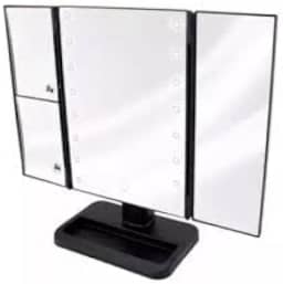 Espelho de Maquiagem Camarin Triplo com 16 Luzes Led Dobrável com Aumento de Imagem 2X e 3X Zoom e Rotação de 180º (Preto)