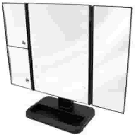 Espelho de Maquiagem Camarin Triplo com 16 Luzes Led Dobrável com Aumento de Imagem 2X e 3X Zoom e Rotação de 180º (Preto)