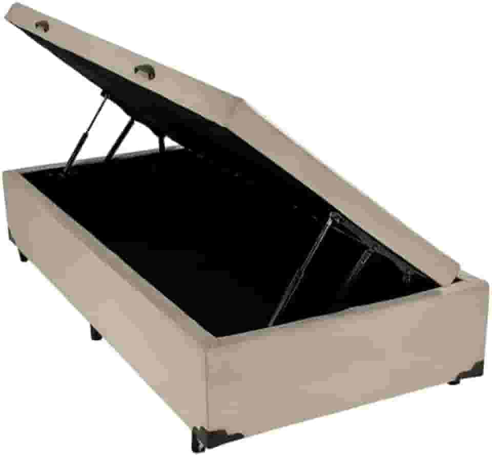 Cama Box Baú Solteiro Bom Sonho Suede Bege com Pistões a Gás