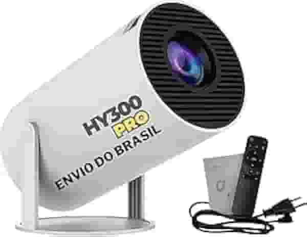 Mini Projetor Portátil HY300 PRO 5G WIFI 6 Android 11, 4K 1080P Full HD, 9000 Lúmens, Auto Correção de Tela, 180° Giratório - Envio Brasil Premium