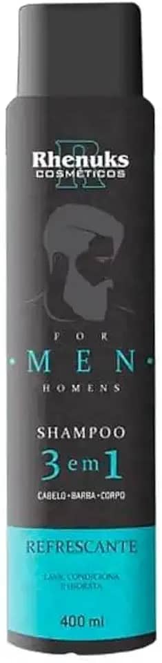 Shampoo 3 em 1 para Homens, Cabelo, Barba e Corpo, Refrescante, 400ml