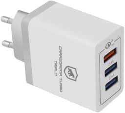 Gshield Carregador de Parede Universal Turbo Triplo 3 Portas USB A, Potência de até 18W Fast Charge e Qualcomm 3.0 (Branco)