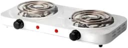 Fogareiro Elétrico Portátil 2 Bocas 2000W 220V – Fogão Cooktop de Mesa para Camping, Viagem e Uso Doméstico (Branco)
