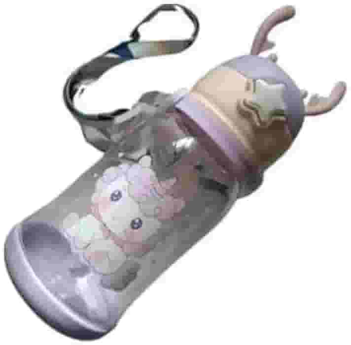 Garrafa de Água Infantil com Tampa Alce Highquality, Design Fofo com Canudo, Decorada com Animais (Lilás)