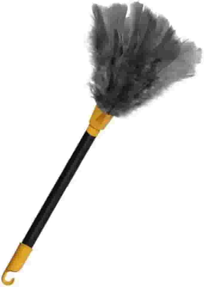 Espanador de Pó, 52cm, Penas, Cabo Preto e Amarelo para Limpeza de Móveis Casa Escritório Lojas Comércio