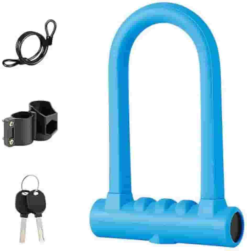 Cadeado U-Lock Reforçado com Cabo de Aço 1,20m, Trava de Segurança para Bicicleta e Moto, Revestimento em Silicone