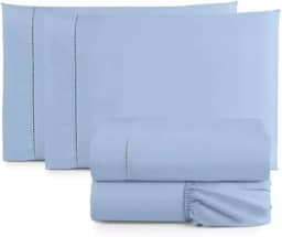 Jogo de Cama Casal Padrão Percal 400 Fios Ponto Palito 04 Peças, Antiácaro, Não faz bolinha Toque Extra Macio – Azul
