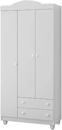 Guarda Roupas Infantil Para Quarto Bebê 3 Portas 2 Gavetas Lara Branco