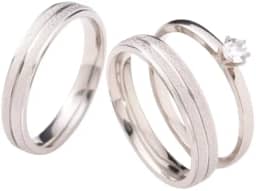 Aliança de Namoro Em Aço Inox 4mm Diamantada Com Anel Solitário e Caixa de Veludo Vermelha