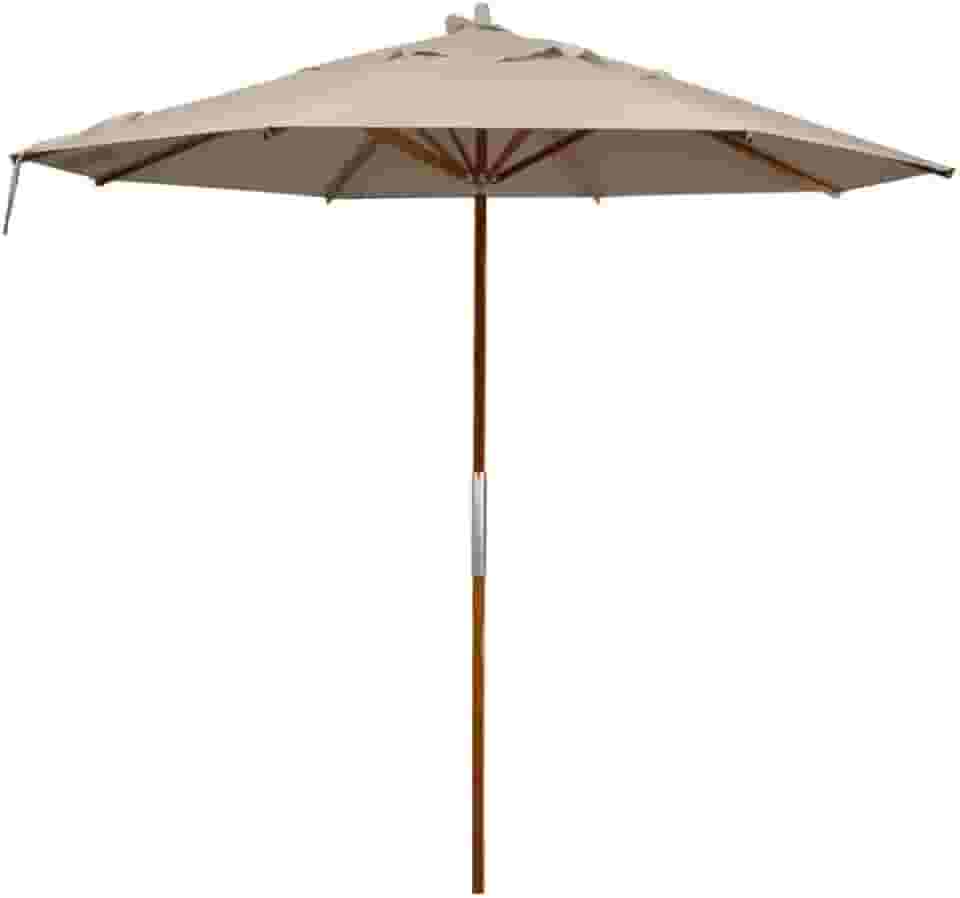 Ombrelone Redondo em Madeira Tauari, 2,40 m, 8 Varetas, Tecido Bagum Bege com Proteção UV 30%, Altura 2,38 m