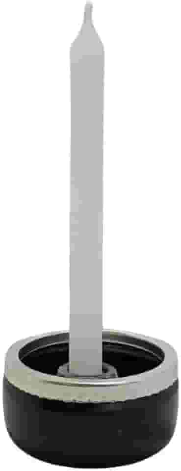 Castiçal/Porta Velas Palito, Vidro E Alumínio - Oferta (Preto)