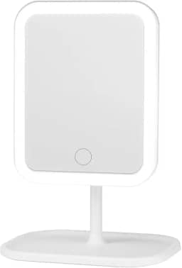 Espelho de Mesa Recarregável com Luz de LED 3 Tons Ângulo Ajustável Base Porta Objetos para Maquiagem e Beleza