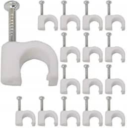 Fixador de Cabos com Prego, Plástico Branco, 8mm, Organizador de Fios, Pacote com 100 Unidades, 11 x 9 x 2 cm