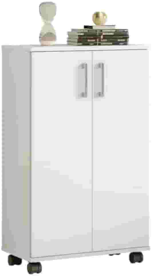 ARMÁRIO MULTIUSO COM RODAS 2 PORTAS ORGANIZADOR COZINHA ESCRITÓRIO LAVANDERIA(Branco Brilho)
