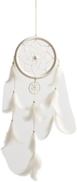 Filtro dos Sonhos Branco com Penas - Apanhador de Sonhos Decorativo 35cm para Quarto e Presente(Maravilha Peter)