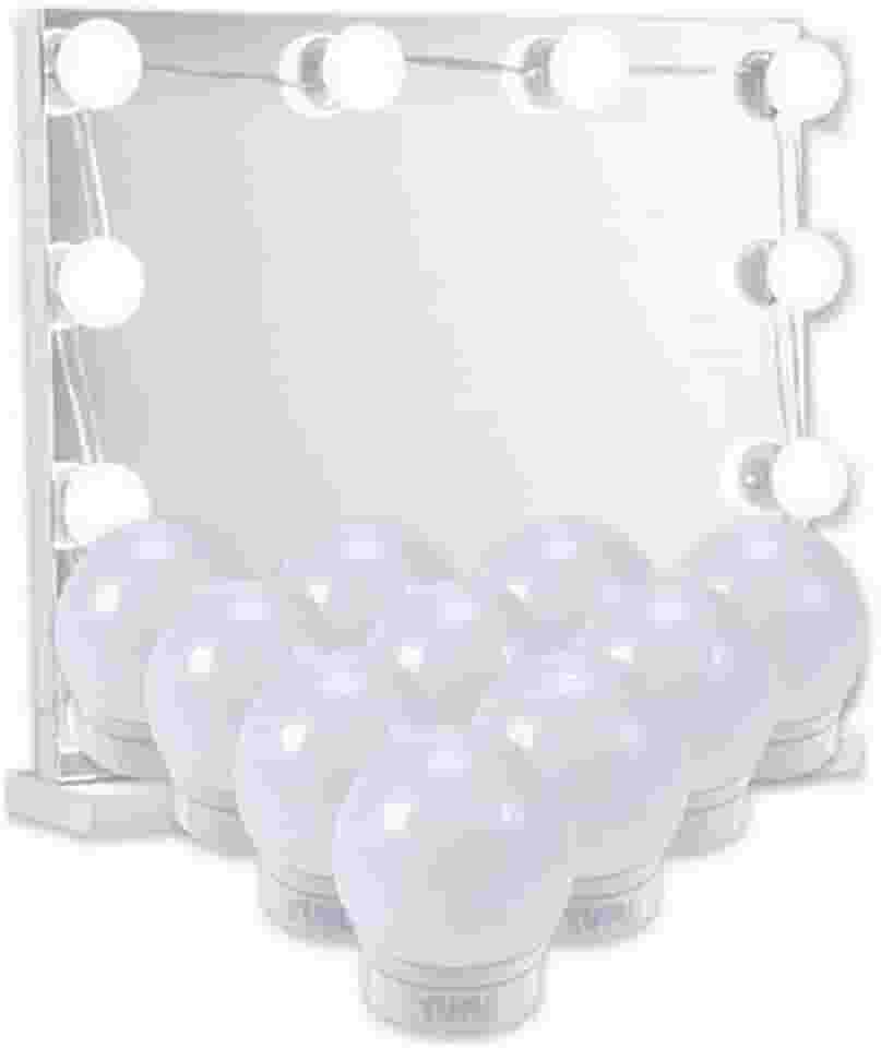 Luz De Espelho Camarim Maquiagem LED USB Kit 10 Lâmpadas Com Ventosa Adesivo Dupla Face 3 Cores Ajustável Para Casa Decoração Salão De Beleza Iluminação Profissional PREMIUM