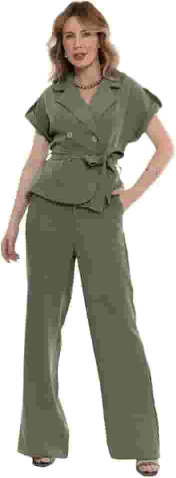 Conjunto Feminino Elegante com Blazer de Manga japonesa e Calça Reta tecido lolis twill hz-con-007