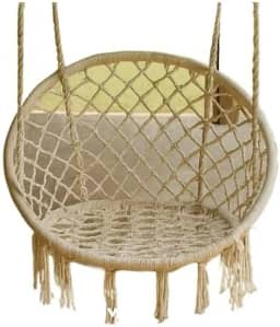 Cadeira De Balanço Suspensa Rede Teto Sacada Varanda Luxo(Creme)